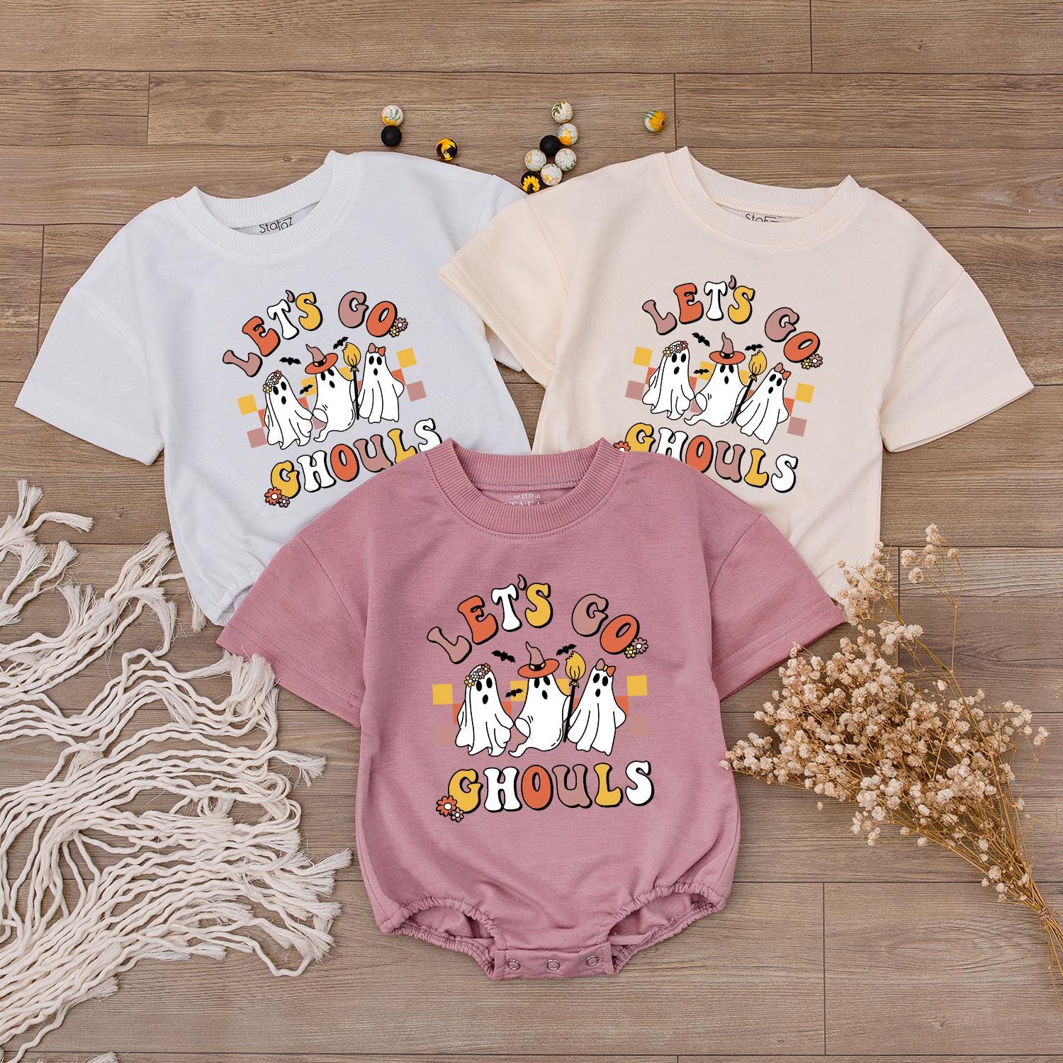Let's Go Ghouls Baby Bodysuit Toddler Sweatshirt Cute Halloween Ghost Matching Siblings Fall Outfit Spooky Season Clothes Newborn Infant Girl Boy Kids Apparel