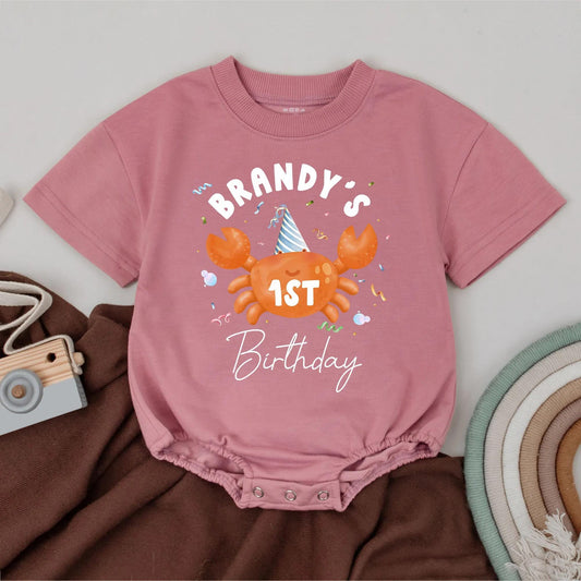 Crabtivating First Birthday Baby Romper, Under the Sea Party Outfit, Personalized Name Bubble Romper, Ocean Theme,  Baby Girl or Boy Gift (139 chars)
