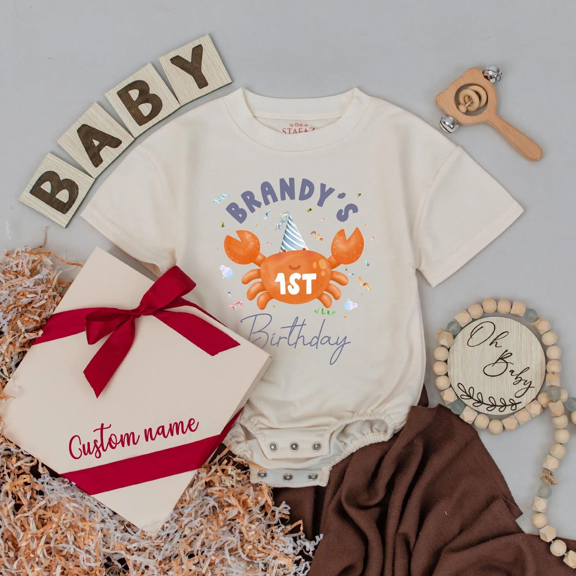 Crabtivating First Birthday Baby Romper, Under the Sea Party Outfit, Personalized Name Bubble Romper, Ocean Theme,  Baby Girl or Boy Gift (139 chars)