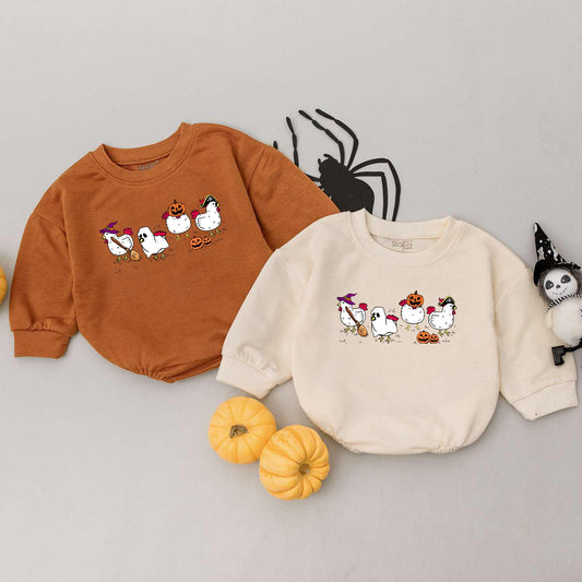 Spooky Chicken Halloween Baby Romper Farm Animal Lover Gift Funny Ghost Chick Sweatshirt Toddler Fall Outfit Cozy Season Wear