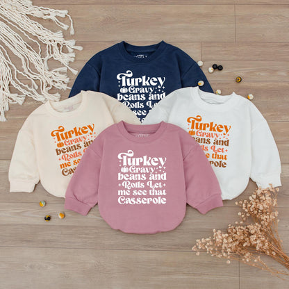Turkey Gravy Beans and Rolls Toddler Sweatshirt Cute Fall Natural Sweater Baby Romper Kids First Thanksgiving Baby Outfit