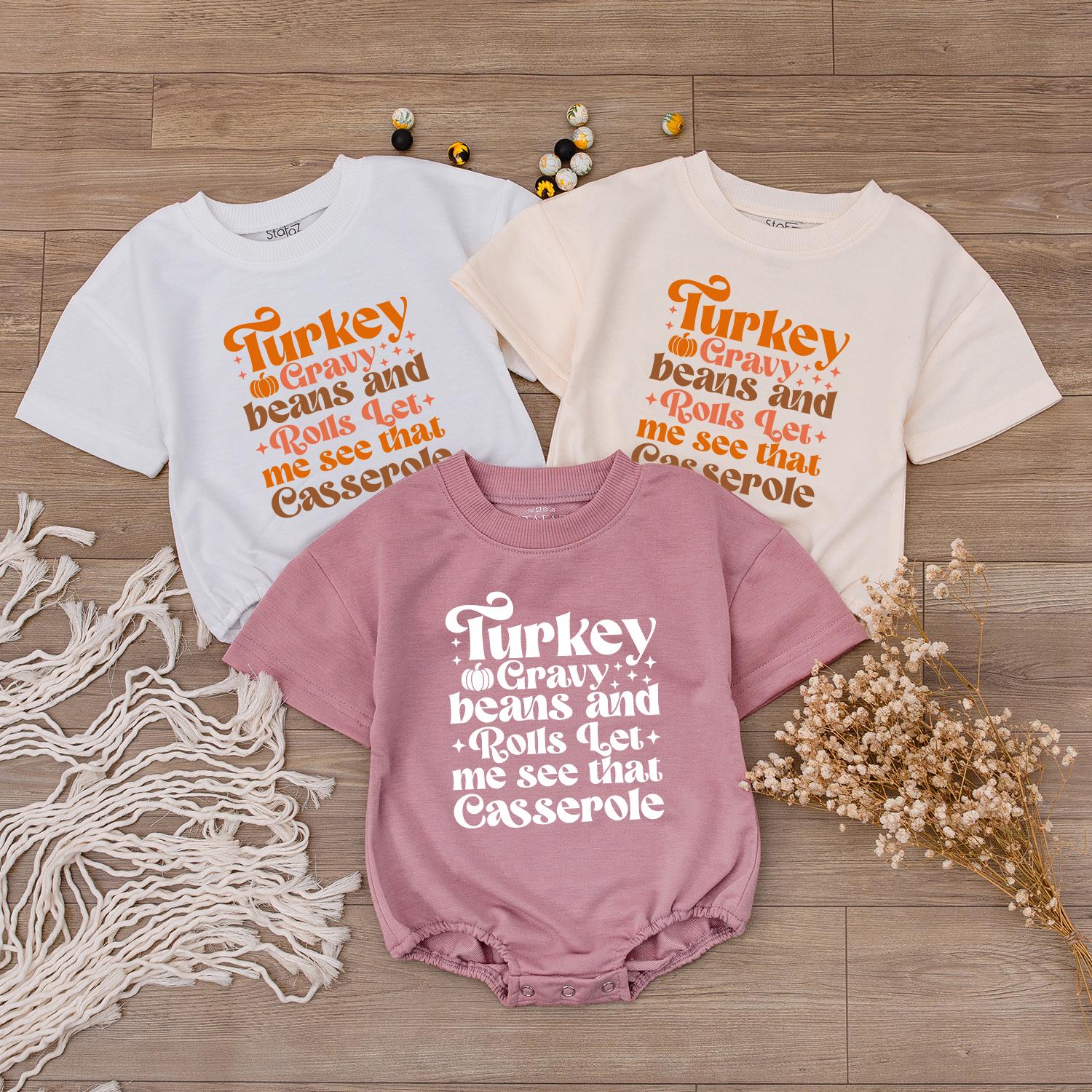 Turkey Gravy Beans and Rolls Toddler Sweatshirt Cute Fall Natural Sweater Baby Romper Kids First Thanksgiving Baby Outfit
