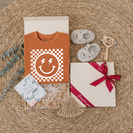 Checkered Happy Face Smiley Sweatshirt for Kids and Womens Retro Vintage Baby Hot Pink Casual Gift