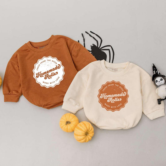 Funny Homemade Rolls Retro Baby Romper Natural Cotton Autumn Toddler Clothes Thanksgiving Day Baby Bodysuit Chunky Infant Gift