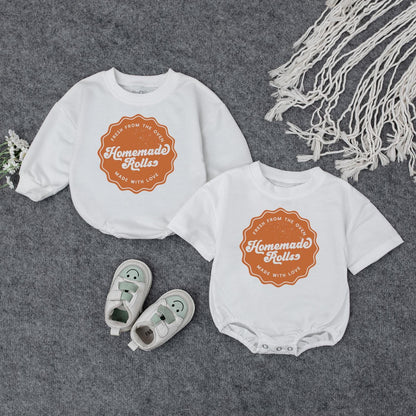 Funny Homemade Rolls Retro Baby Romper Natural Cotton Autumn Toddler Clothes Thanksgiving Day Baby Bodysuit Chunky Infant Gift