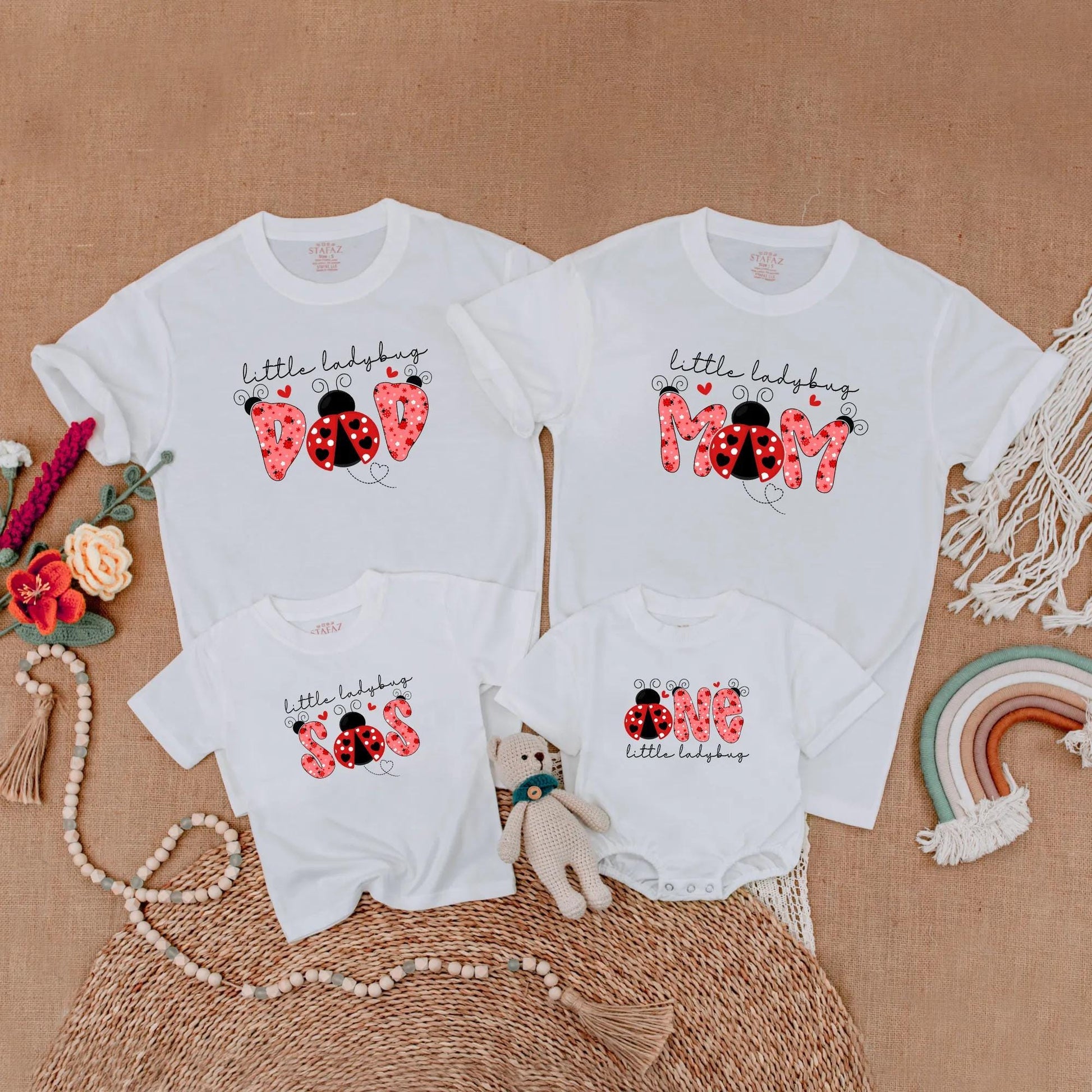 Matching Ladybug Birthday Family Shirts, First Birthday Girl Outfits, Mommy and Me Ladybug Theme, Toddler Romper