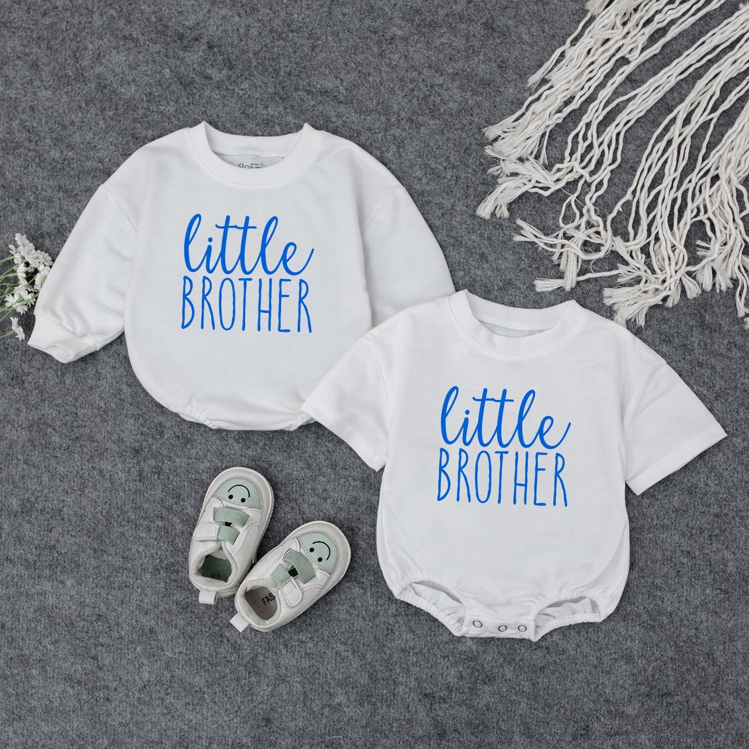 Retro Lil Brother Baby Outfit Newborn Romper for Boys First Birthday Gift Soft Cotton