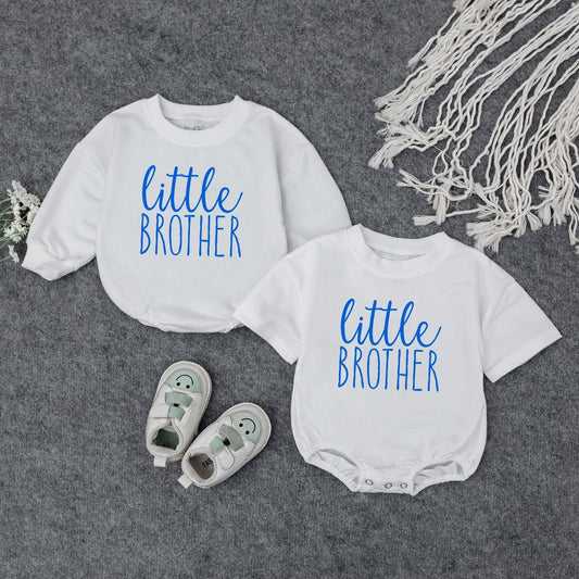 Retro Lil Brother Baby Outfit Newborn Romper for Boys First Birthday Gift Soft Cotton