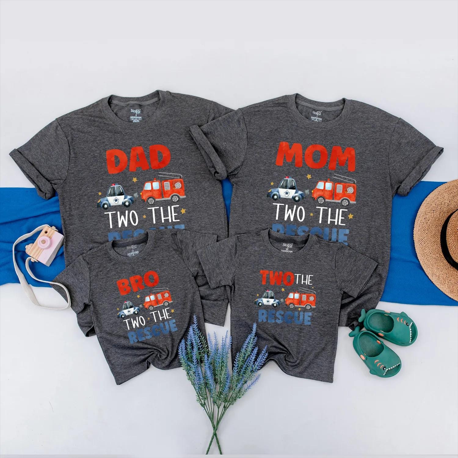 Fire Truck Police Car Birthday Shirt Matching Family Emergency Vehicle Outfit First Birthday Boy Toddler Rescue Clothes Custom Name Gift
