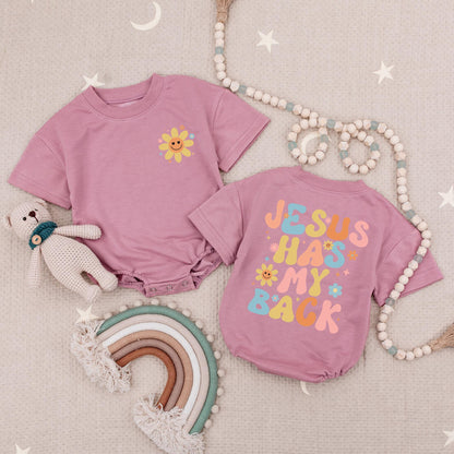 Jesus Has My Back Baby Romper Christian Religious Boho Kid Gift Floral Babysuit Infant Toddler Cute Church Clothes Cotton