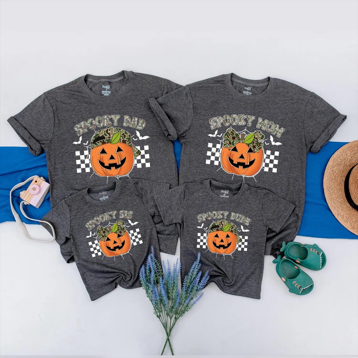Matching Camo Spooky Family Halloween Shirts, Pumpkin Party Outfit, Custom Camouflage Spooky Dude Tee, Fall Holiday Matching Gift