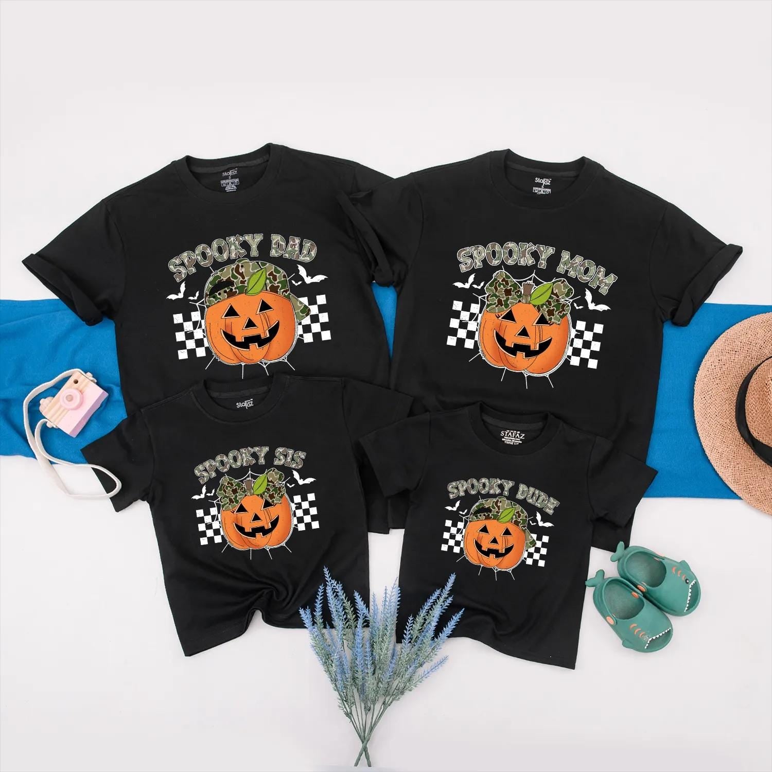 Matching Camo Spooky Family Halloween Shirts, Pumpkin Party Outfit, Custom Camouflage Spooky Dude Tee, Fall Holiday Matching Gift