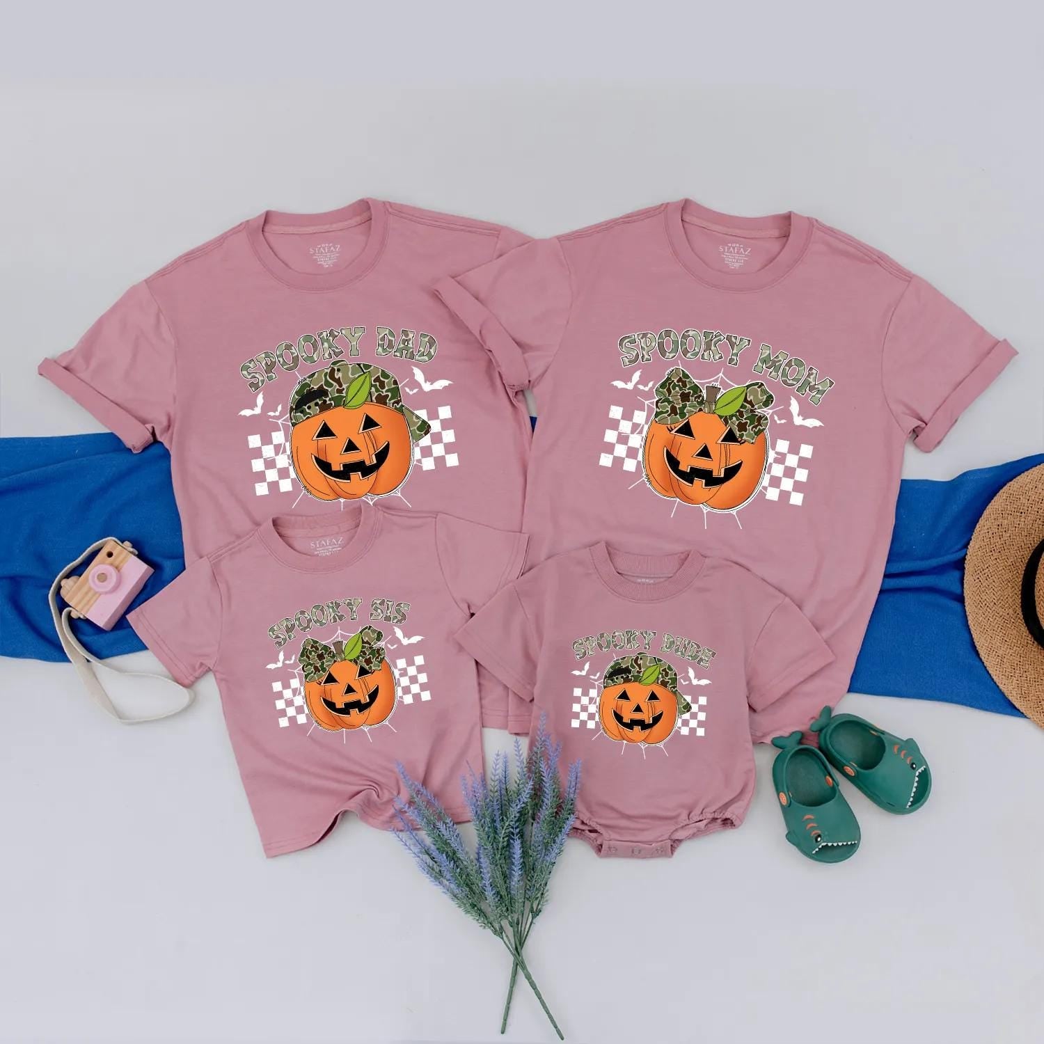 Matching Camo Spooky Family Halloween Shirts, Pumpkin Party Outfit, Custom Camouflage Spooky Dude Tee, Fall Holiday Matching Gift