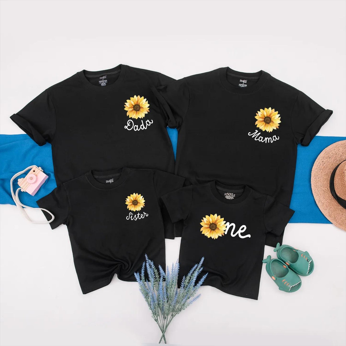 Sunflower Birthday Family Matching Shirts & Little Sunflower Romper for 1st Birthday Girl Personalized Flower Outfits