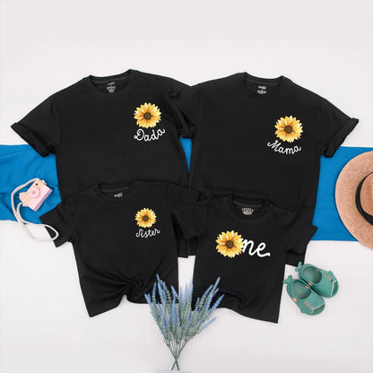 Sunflower Birthday Family Matching Shirts & Little Sunflower Romper for 1st Birthday Girl Personalized Flower Outfits