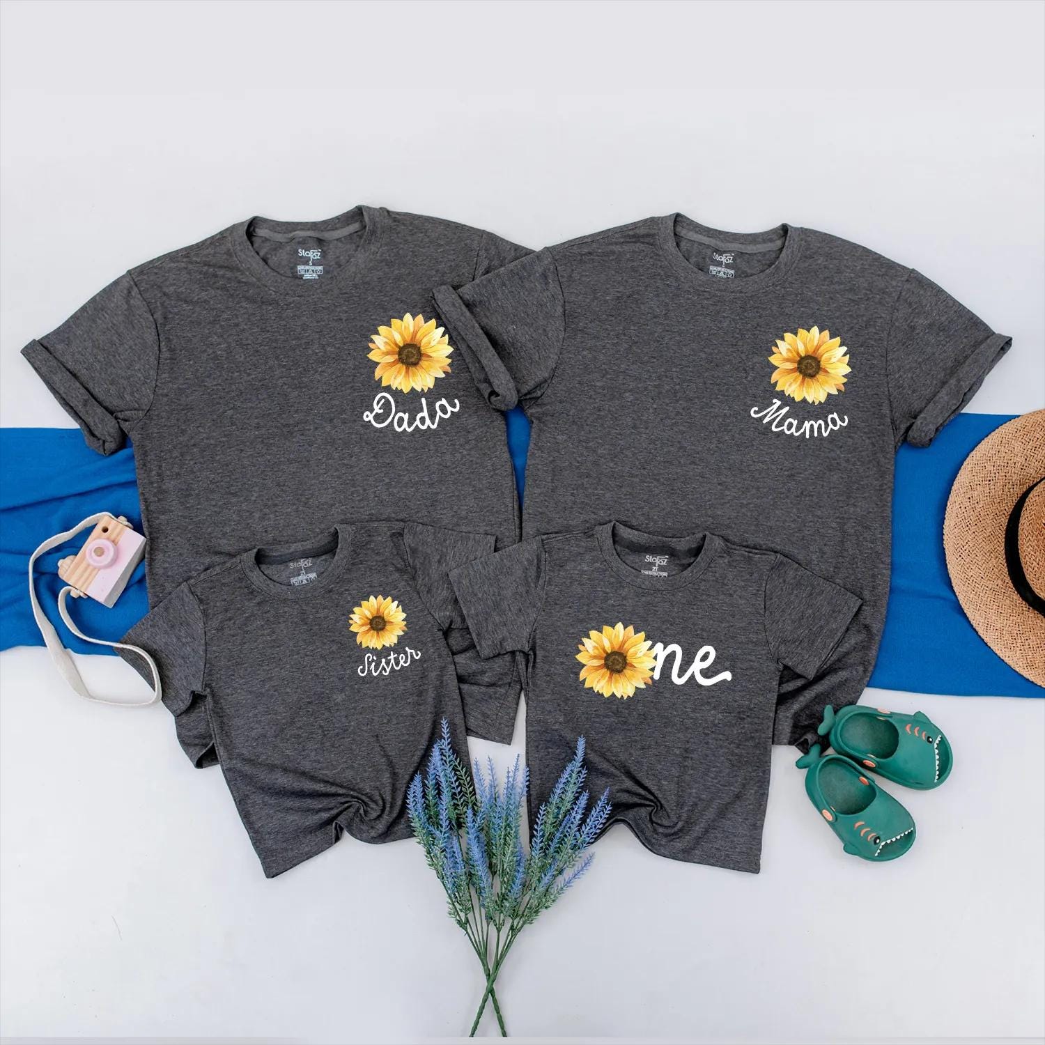 Sunflower Birthday Family Matching Shirts & Little Sunflower Romper for 1st Birthday Girl Personalized Flower Outfits
