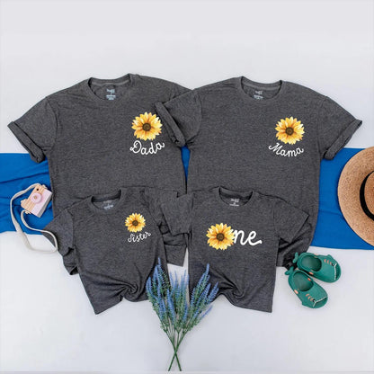 Sunflower Birthday Family Matching Shirts & Little Sunflower Romper for 1st Birthday Girl Personalized Flower Outfits