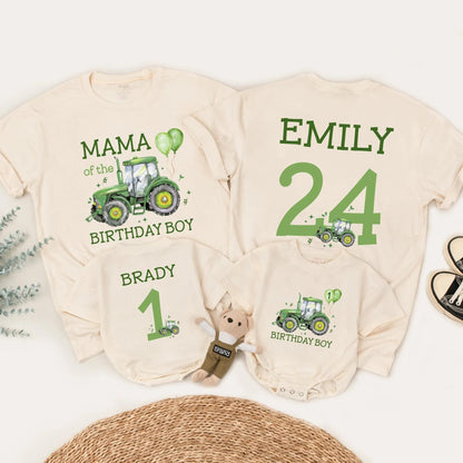 Green Tractor Birthday Matching Family Outfits Custom 1st Birthday Boy Shirt Farm Party Gift for Little Farmer