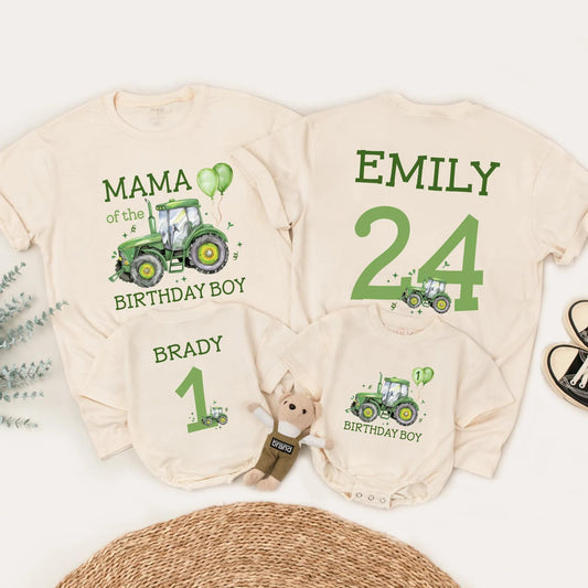 Green Tractor Birthday Matching Family Outfits Custom 1st Birthday Boy Shirt Farm Party Gift for Little Farmer