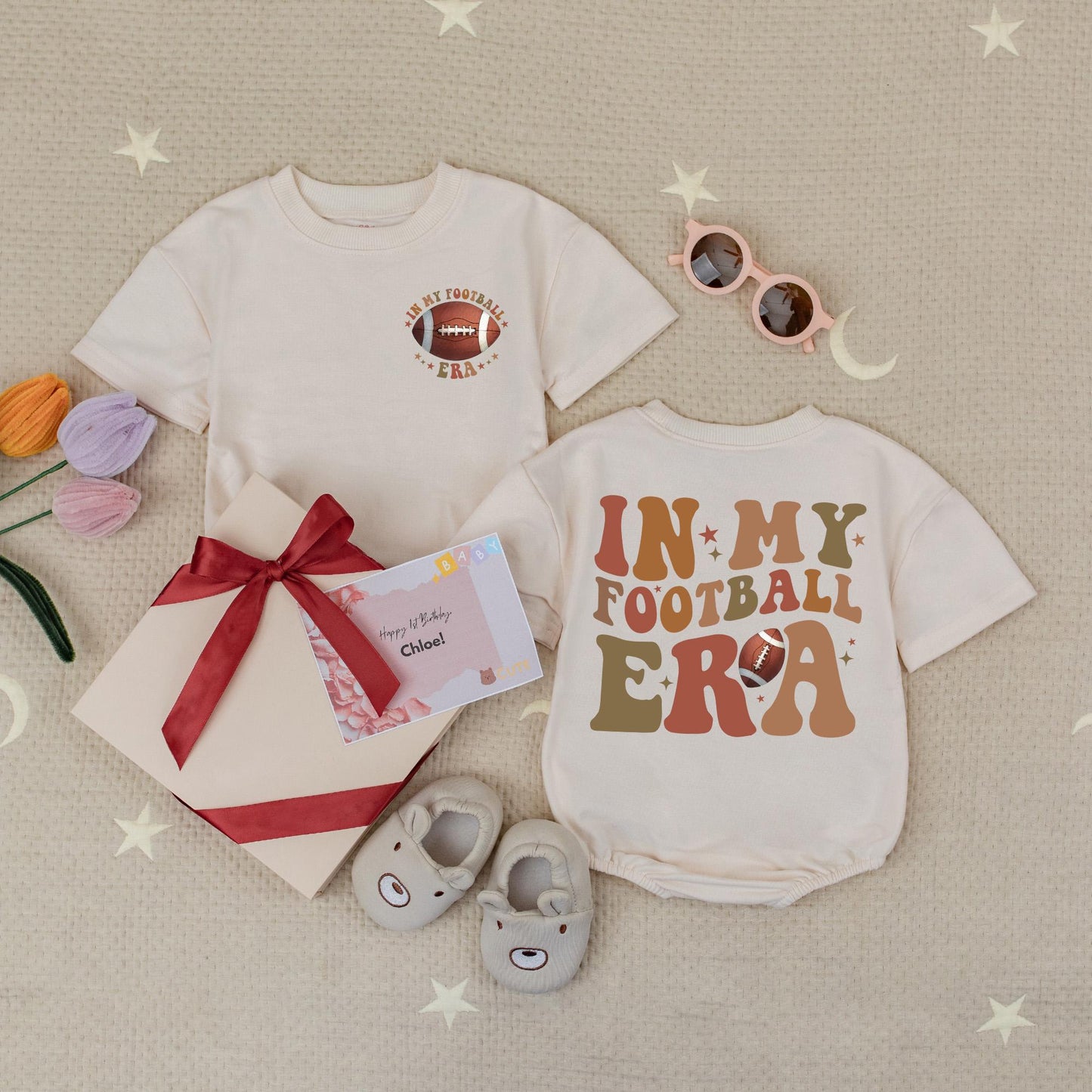 Retro Football Baby Romper In My Football Era Earth Tones Gameday Outfit Cozy Season Natural Vibes