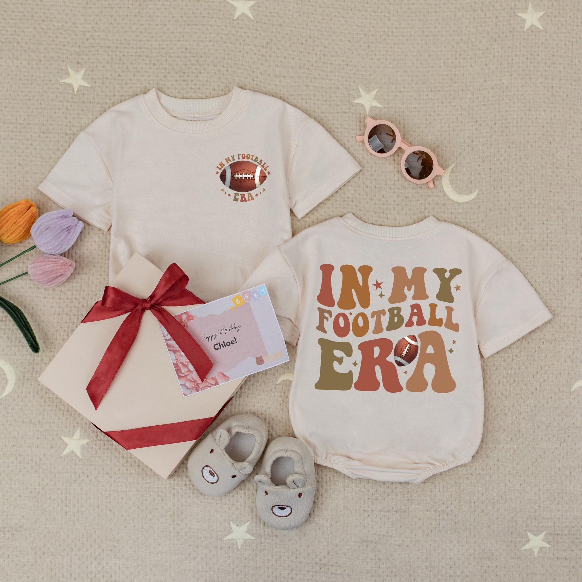 Retro Football Baby Romper In My Football Era Earth Tones Gameday Outfit Cozy Season Natural Vibes