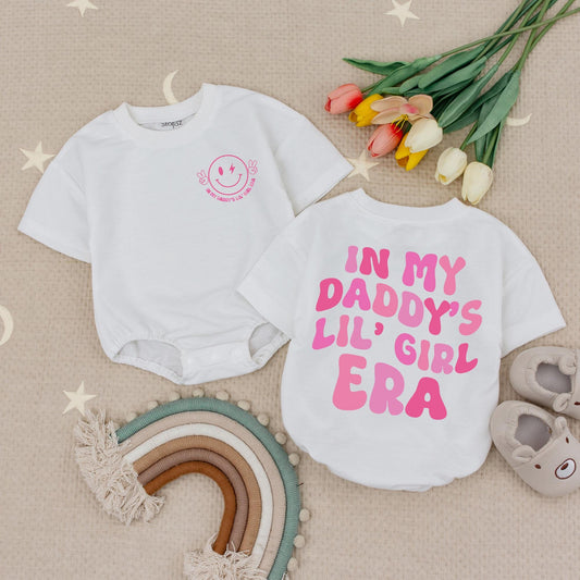 Daddy's Lil' Girl Era Baby Romper Pink Peace Sign Smiley Face Outfit First Father Daughter Gift Baby Girl