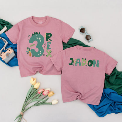 Personalized Three Rex Dinosaur Birthday T-Shirt 3rd Birthday Boy Outfit Toddler Tee Custom Name Roar Party Gift