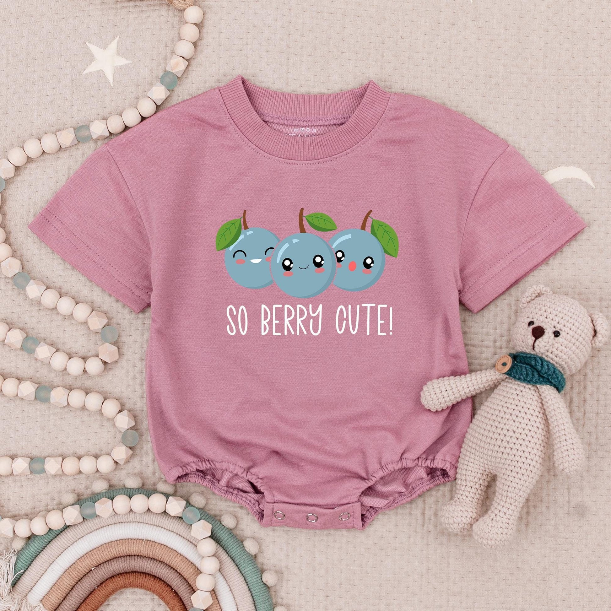 So Berry Cute Romper: Smiling Blueberry Baby Outfit, Fruit Babysuit, Sweet Take Home Clothes, Cartoonish Design for Little Girls, Comfortable Cotton Blend