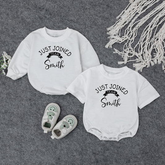 Personalized Just Joined Team Baby Boy Coming Home Outfit Last Name Newborn Bodysuit Soft Cotton Shower Gift Unique Announcement Keepsake