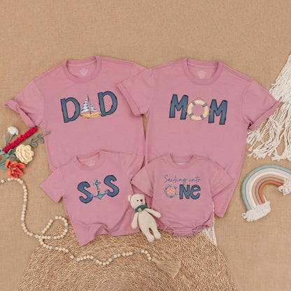 Sailing Into One Birthday Matching Family Shirts, Ahoy Nautical Theme, Custom Name 1st Birthday Boy Outfit, Ocean Adventure Cake Smash, First Mate Party