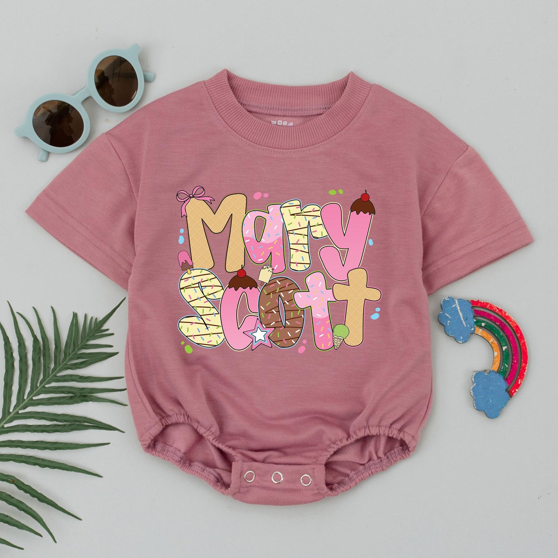 Personalized Ice Cream Summer Baby Bubble Romper Sweet Cherry Sprinkle Donut Birthday Girl Clothes Newborn Outfit Baby Shower Gift