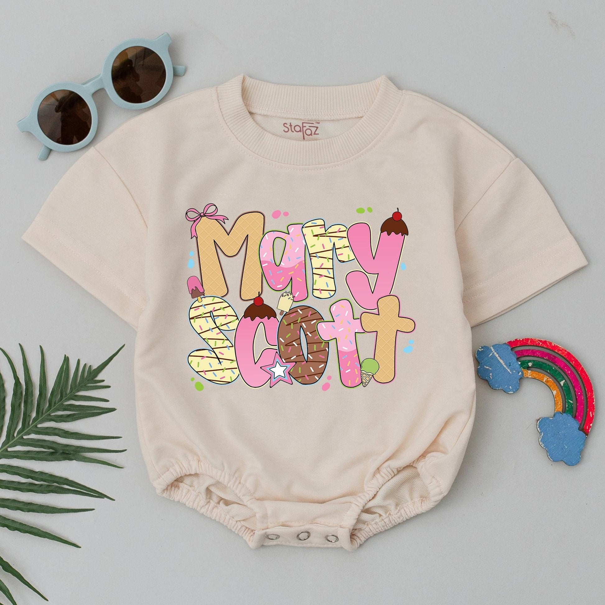 Personalized Ice Cream Summer Baby Bubble Romper Sweet Cherry Sprinkle Donut Birthday Girl Clothes Newborn Outfit Baby Shower Gift