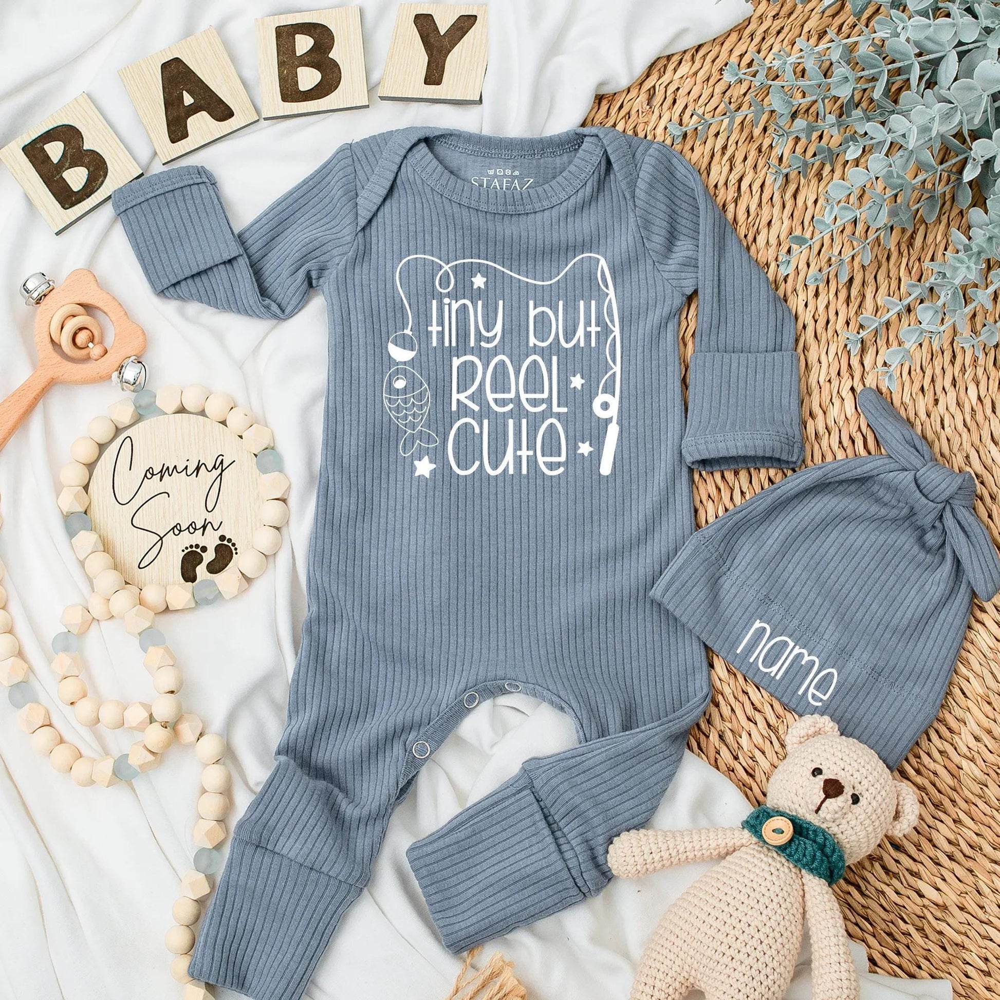 Tiny But Reel Cute Fishing Baby Bodysuit, Whimsical Newborn Outfit with Starry Fish Design, Natural Cotton Baby Shower Gift Idea, 130-140 chars