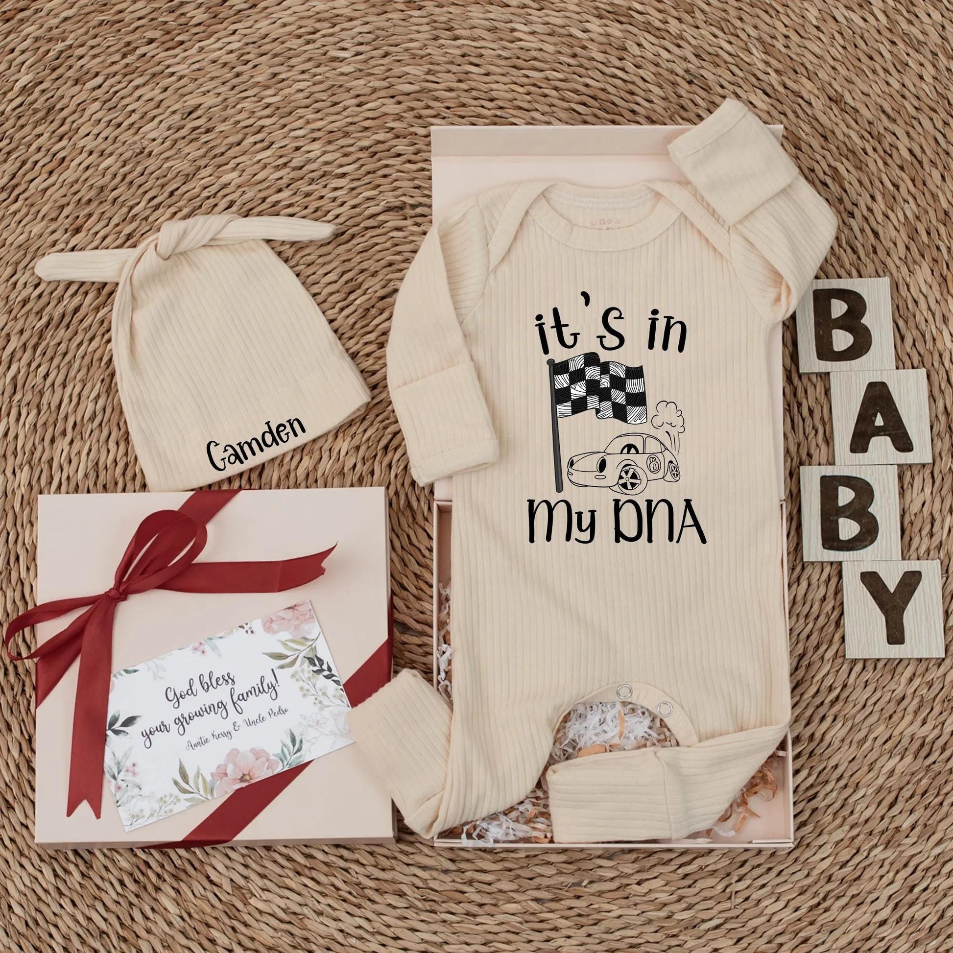 It's in My DNA Racing Baby Bodysuit - Personalized Race Car Newborn Outfit, Racer Baby Boy Clothes, Baby Shower Gift
