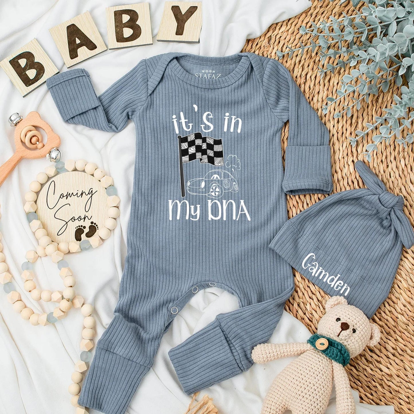 It's in My DNA Racing Baby Bodysuit - Personalized Race Car Newborn Outfit, Racer Baby Boy Clothes, Baby Shower Gift