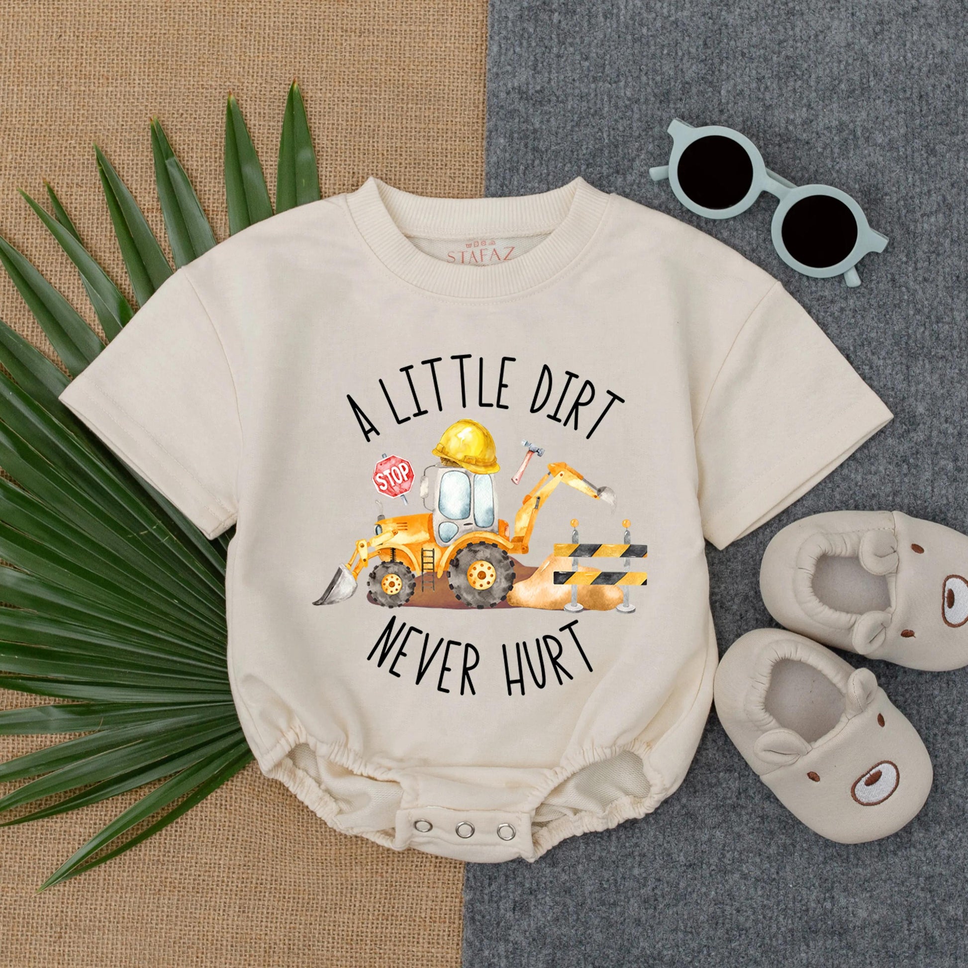 Farm Boy Tractor Bodysuit Romper Country Style "A Little Dirt Never Hurt" Baby Boy Clothes Green Tractor Outfit Infant