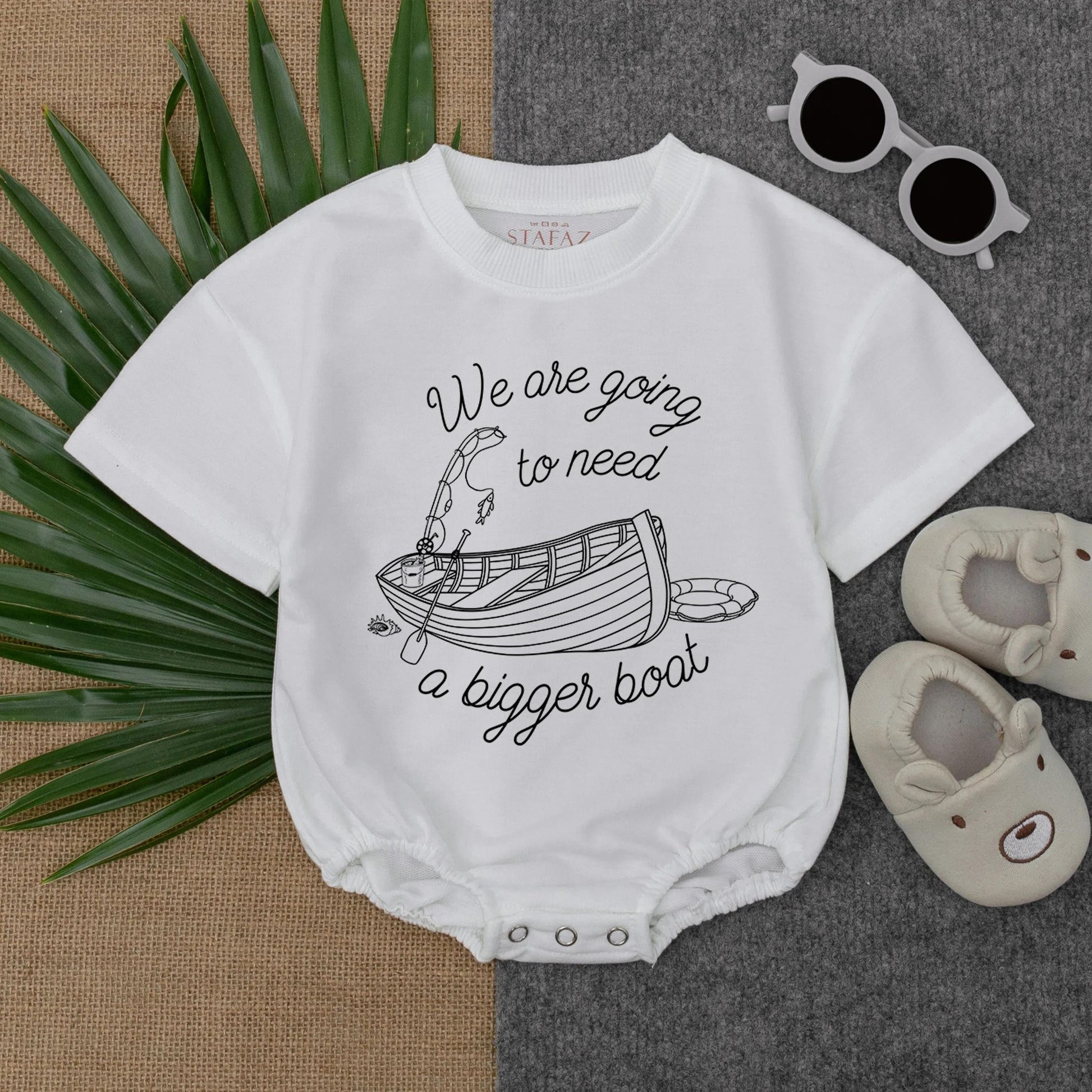 We're Going to Need a Bigger Boat Bubble Romper Baby Announcement Bodysuit Boating Themed Infant Pregnancy Reveal Gift Idea Soft Cotton Baby Shower Outfit Ships Fast