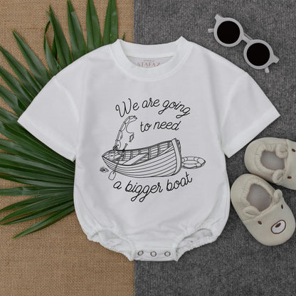 We're Going to Need a Bigger Boat Bubble Romper Baby Announcement Bodysuit Boating Themed Infant Pregnancy Reveal Gift Idea Soft Cotton Baby Shower Outfit Ships Fast