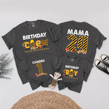 Matching Construction Birthday Crew Shirts, Custom Camden 1st Birthday Outfit for Baby Boy, Digging It Truck Theme, Black & Yellow