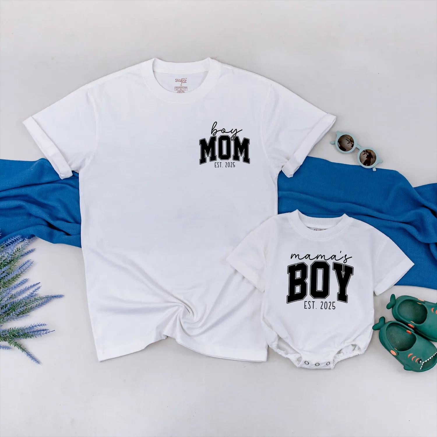 Boy Mom and Mama's Boy Matching Shirts Est. 2025 Custom Mommy and Me Outfits for Baby Boys Cute Matching Family Clothing