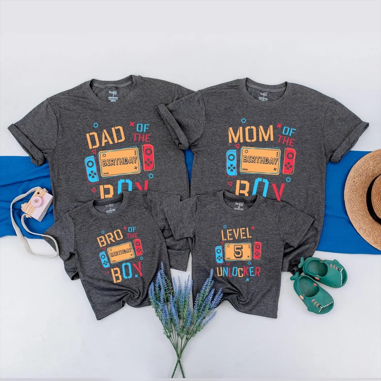 Custom Level Up Gamer Family Matching Birthday Tees for Boy Video Game Party Outfits Youth and Adult Shirts Celebration Gift