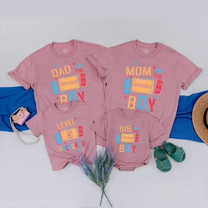 Custom Level Up Gamer Family Matching Birthday Tees for Boy Video Game Party Outfits Youth and Adult Shirts Celebration Gift