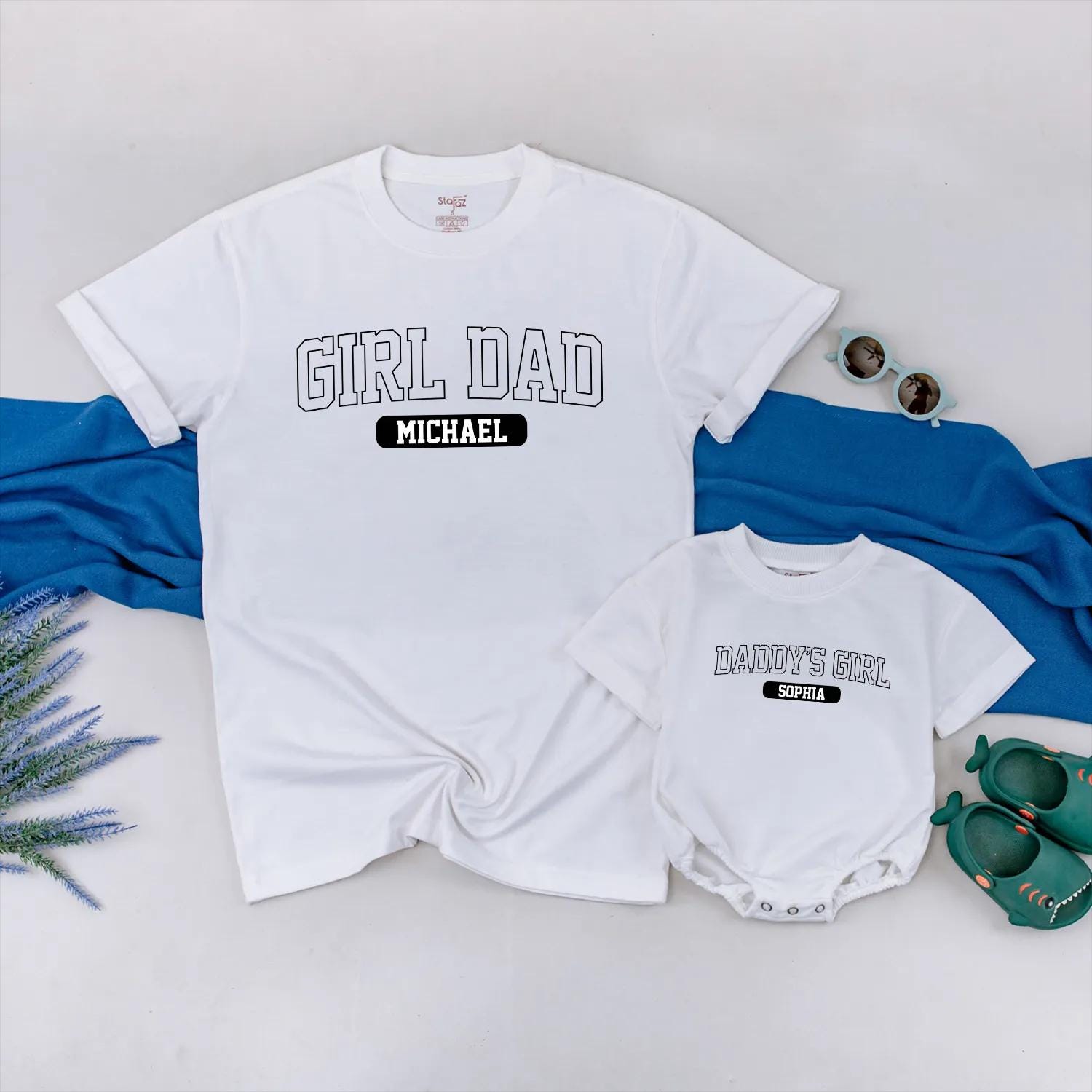 Personalized Daddy's Girl and Girl Dad Matching Outfits Father Daughter Set with Custom Names Modern Block Lettering Comfortable Baby Clothes New Dad Gift