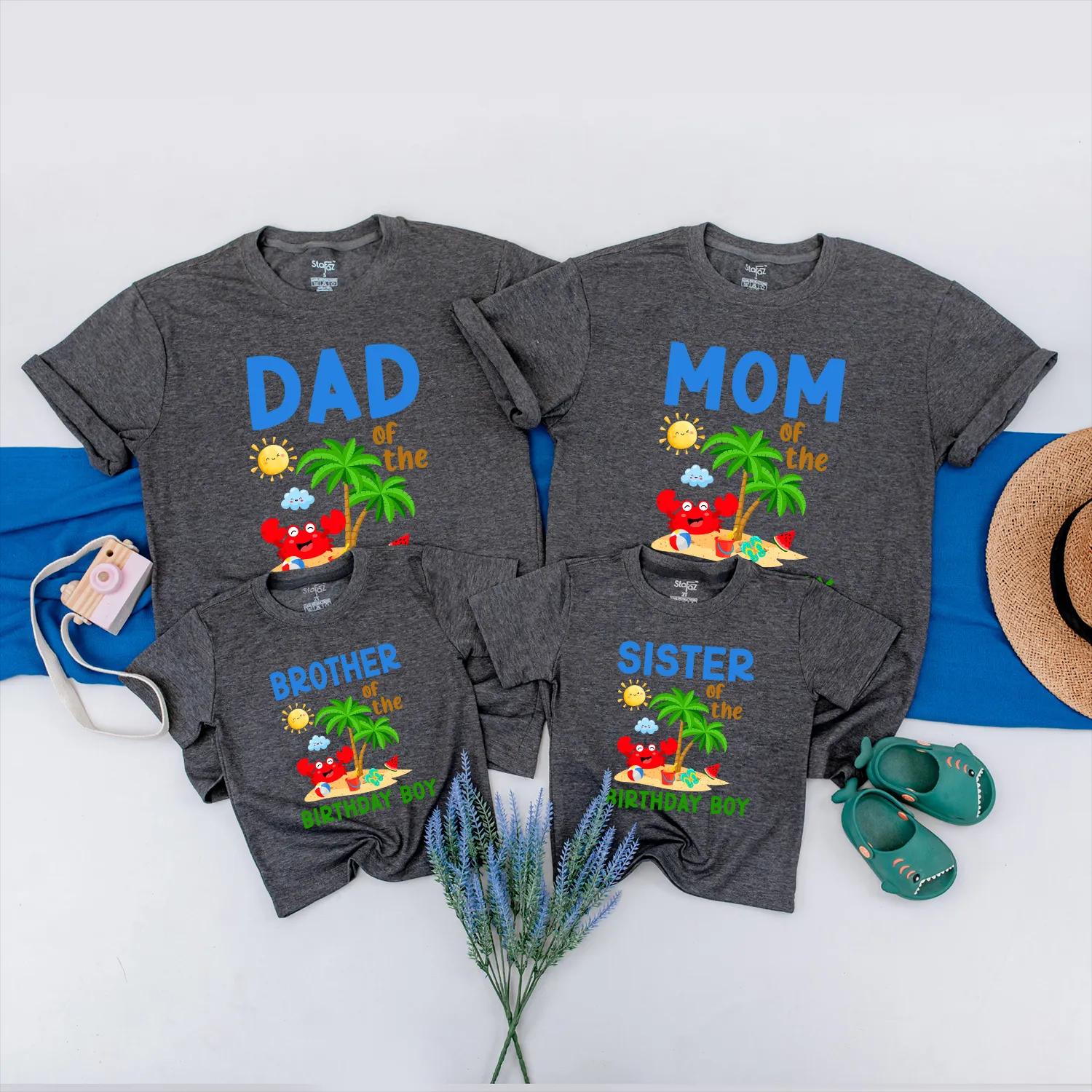 Beach Birthday Family Matching Shirts Crab and Beach Ball Summer Party Outfits Custom Gift for 1st Birthday Boy