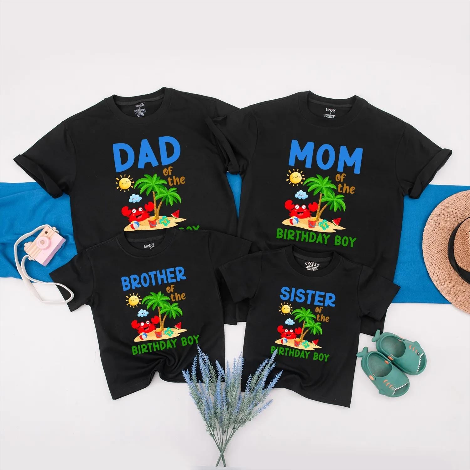 Beach Birthday Family Matching Shirts Crab and Beach Ball Summer Party Outfits Custom Gift for 1st Birthday Boy