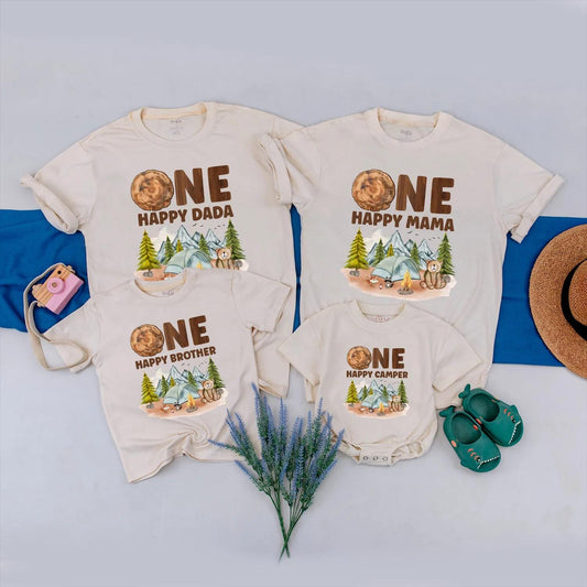 Matching Family Camping First Birthday Shirts, One Happy Camper Outfit, Personalized 1st Birthday Boy Tee, Custom Name, Camp Party Clothes