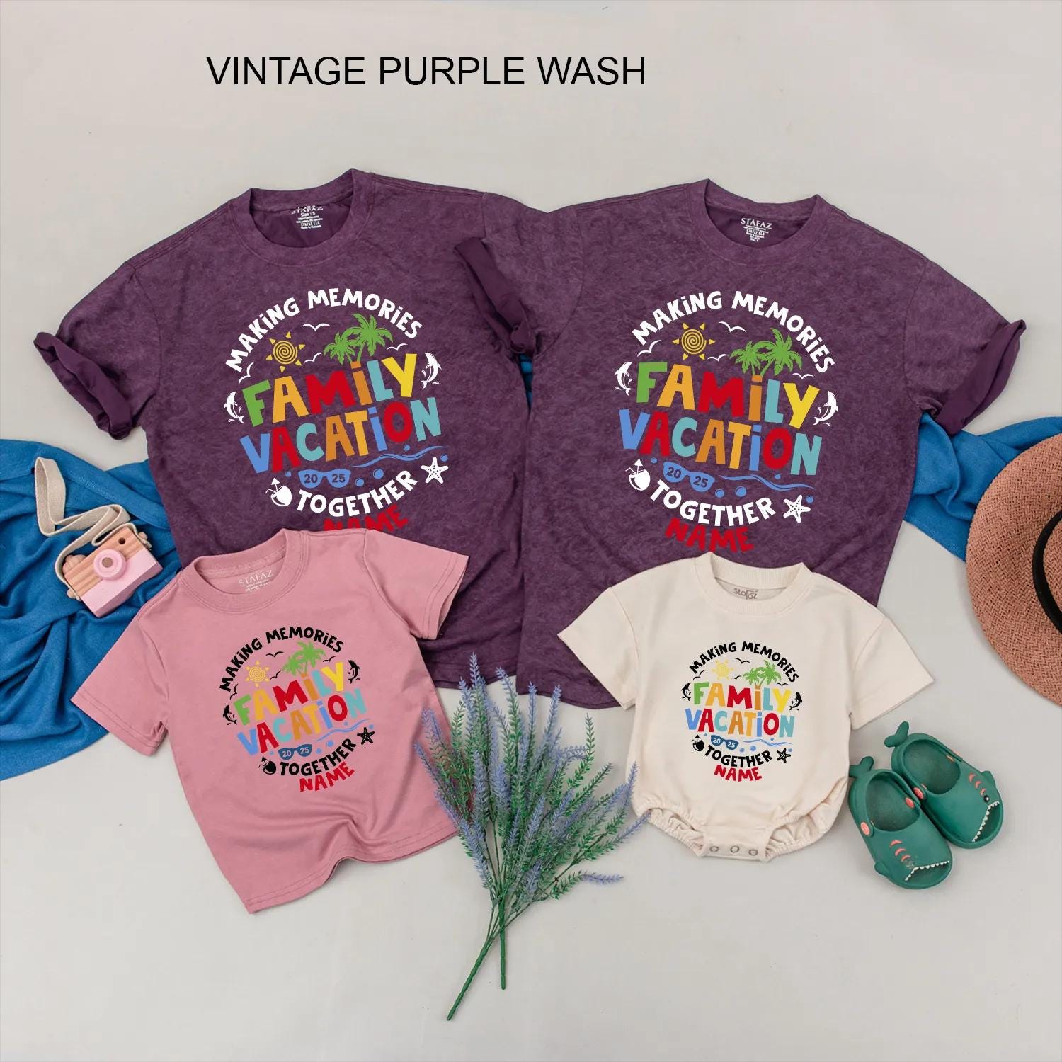 Matching Family Vacation 2025 Shirts, Personalized Beach Trip Outfits for Summer Holiday Memories, Custom Names Cotton Comfortable Set
