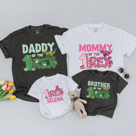 Personalized One Rex Dinosaur Family Birthday Shirts Matching 1 Rex Birthday Tee Dinosaur Theme First Birthday Matching Family Outfit