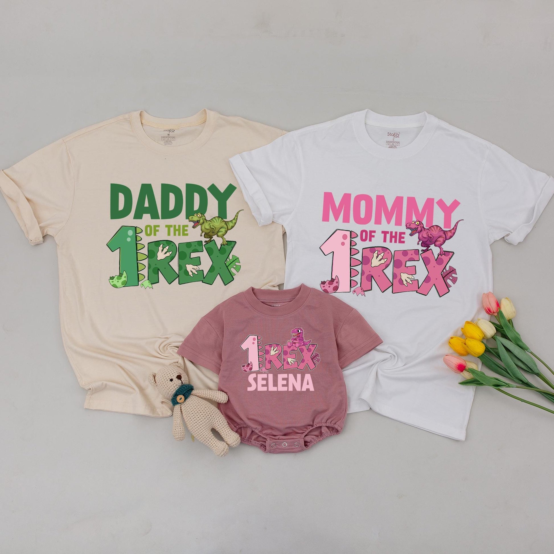 Personalized One Rex Dinosaur Family Birthday Shirts Matching 1 Rex Birthday Tee Dinosaur Theme First Birthday Matching Family Outfit