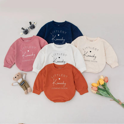 Personalized Littlest Baby Coming Soon Romper Reveal Gift Custom Name Pregnancy Announcement Outfit Baby Shower Idea Cotton